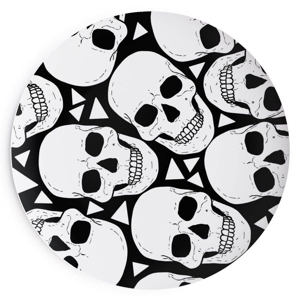 Skulls With Triangles - Black and White Salad Plate, White