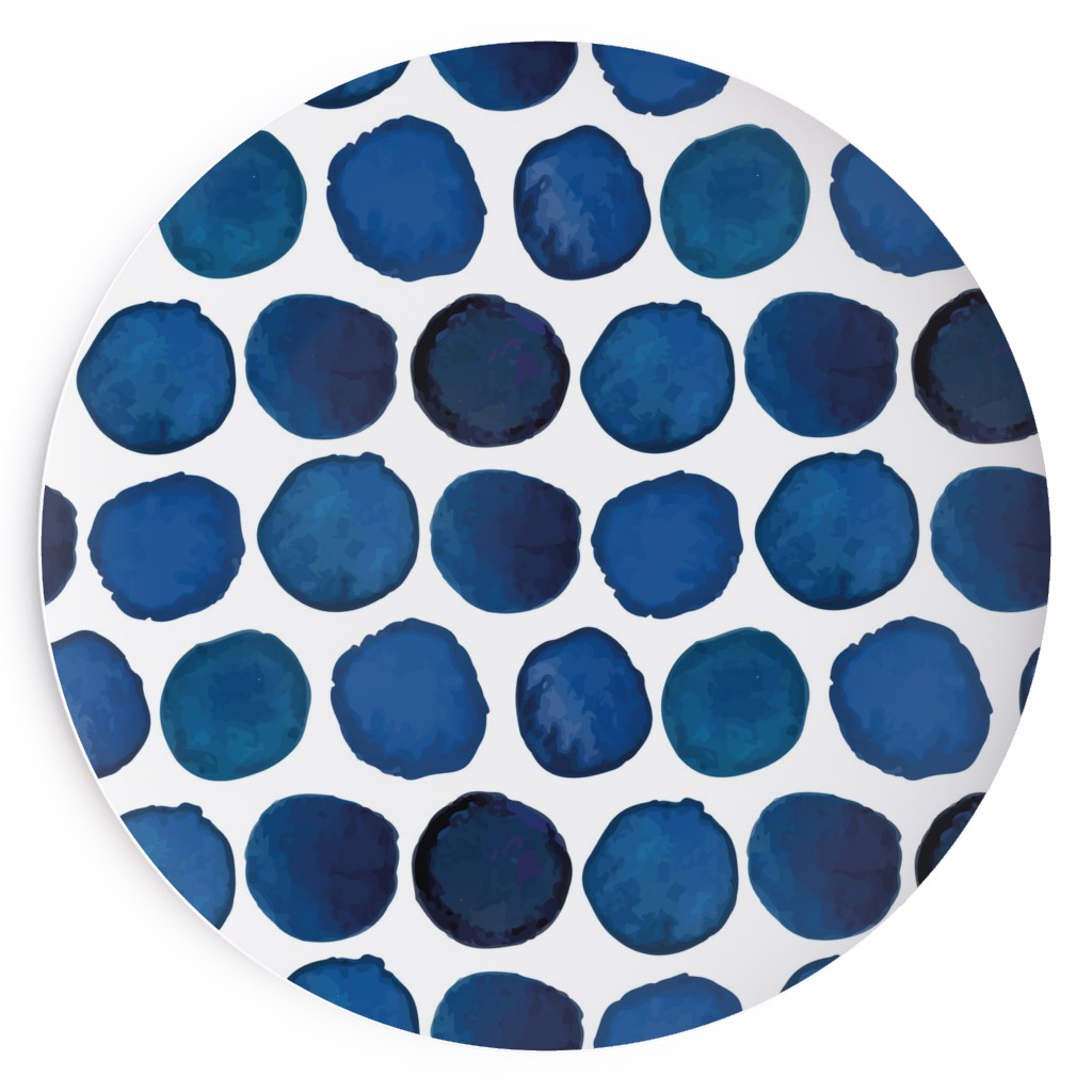Watercolor Dots - Dark Salad Plate, Blue