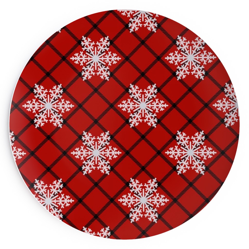Snowy Winter Checker Plaid - Red and Black Salad Plate, Red