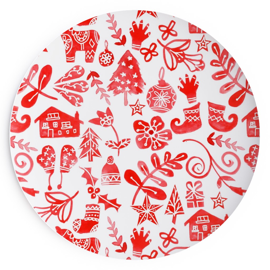 Red Christmas Salad Plate, Red