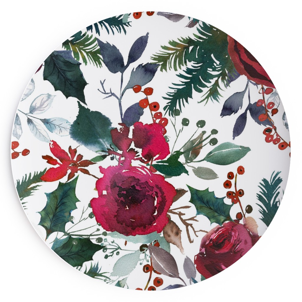 Holiday Florals Red on White Salad Plate, Multicolor