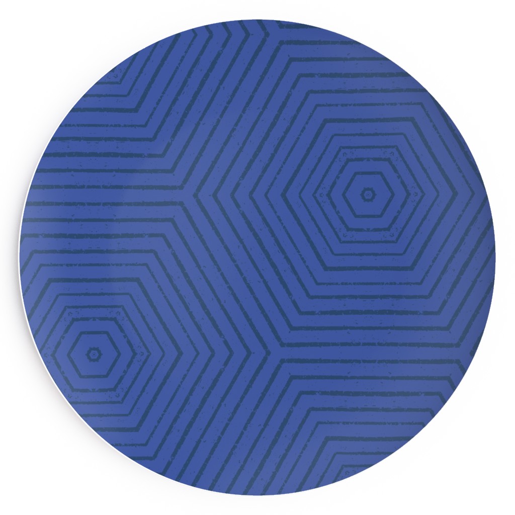 Concentric Hexagons - Cobalt Salad Plate, Blue