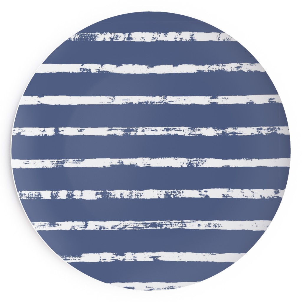Distressed Dusty Blue and White Stripes Salad Plate, Blue