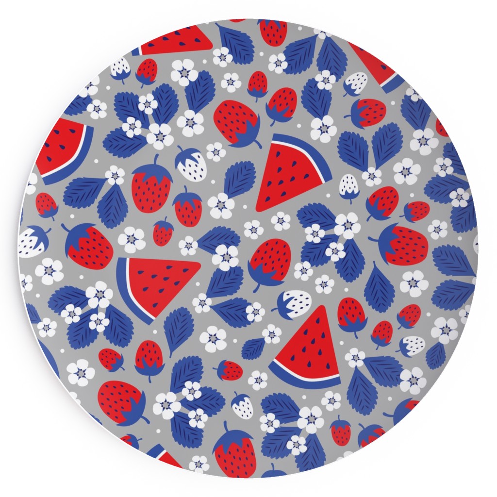 Summer Strawberries and Melons - Red, White and Blue Salad Plate, Multicolor