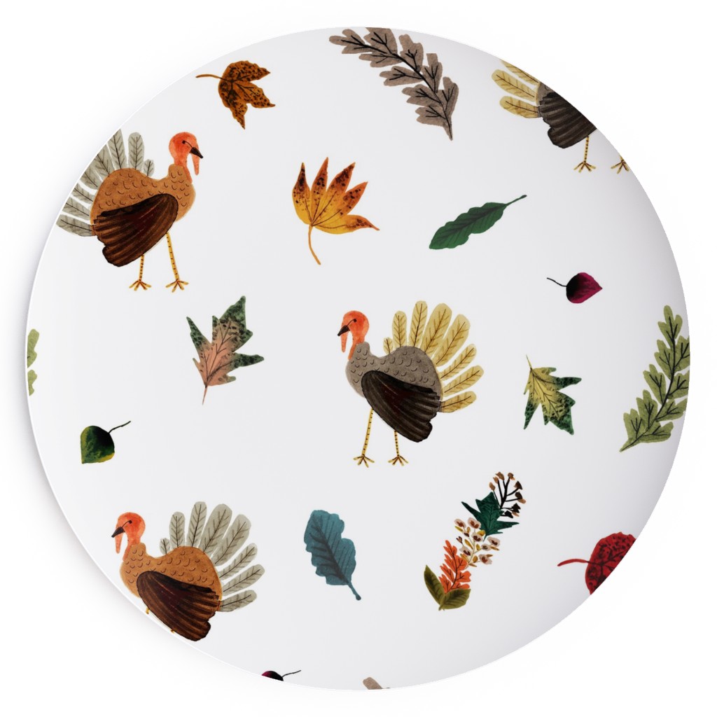Fall Thanksgiving Turkeys on White Salad Plate, White