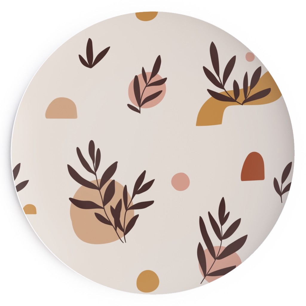 Abstraction and Tropical Leaves - Light Salad Plate, Beige