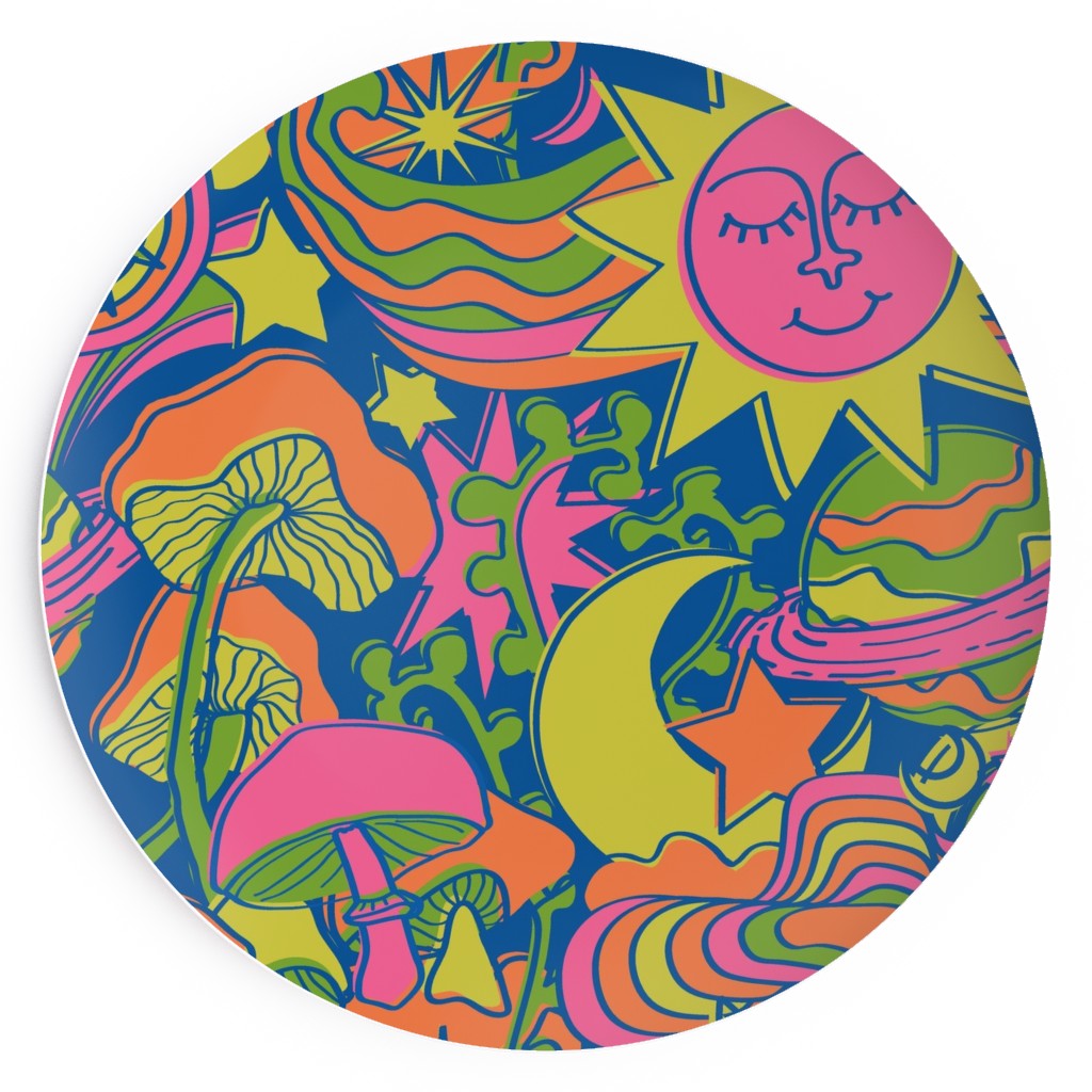 Psychedelic Daydream - Blue and Neon Salad Plate, Multicolor