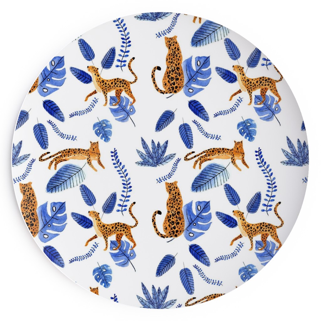 Leopard Tropical Exotic - Blue Salad Plate, Multicolor