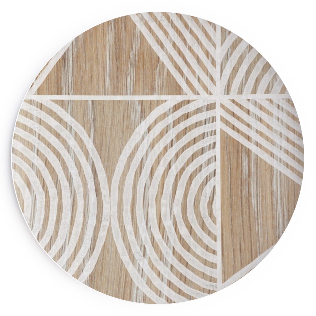 Boho Tribal Woodcut Geometric Shapes Salad Plate, Beige