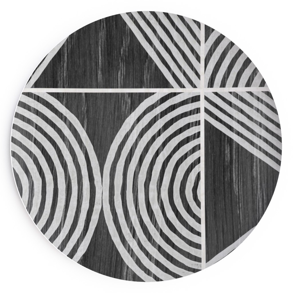 Boho Tribal Woodcut Geometric Shapes Salad Plate, Black