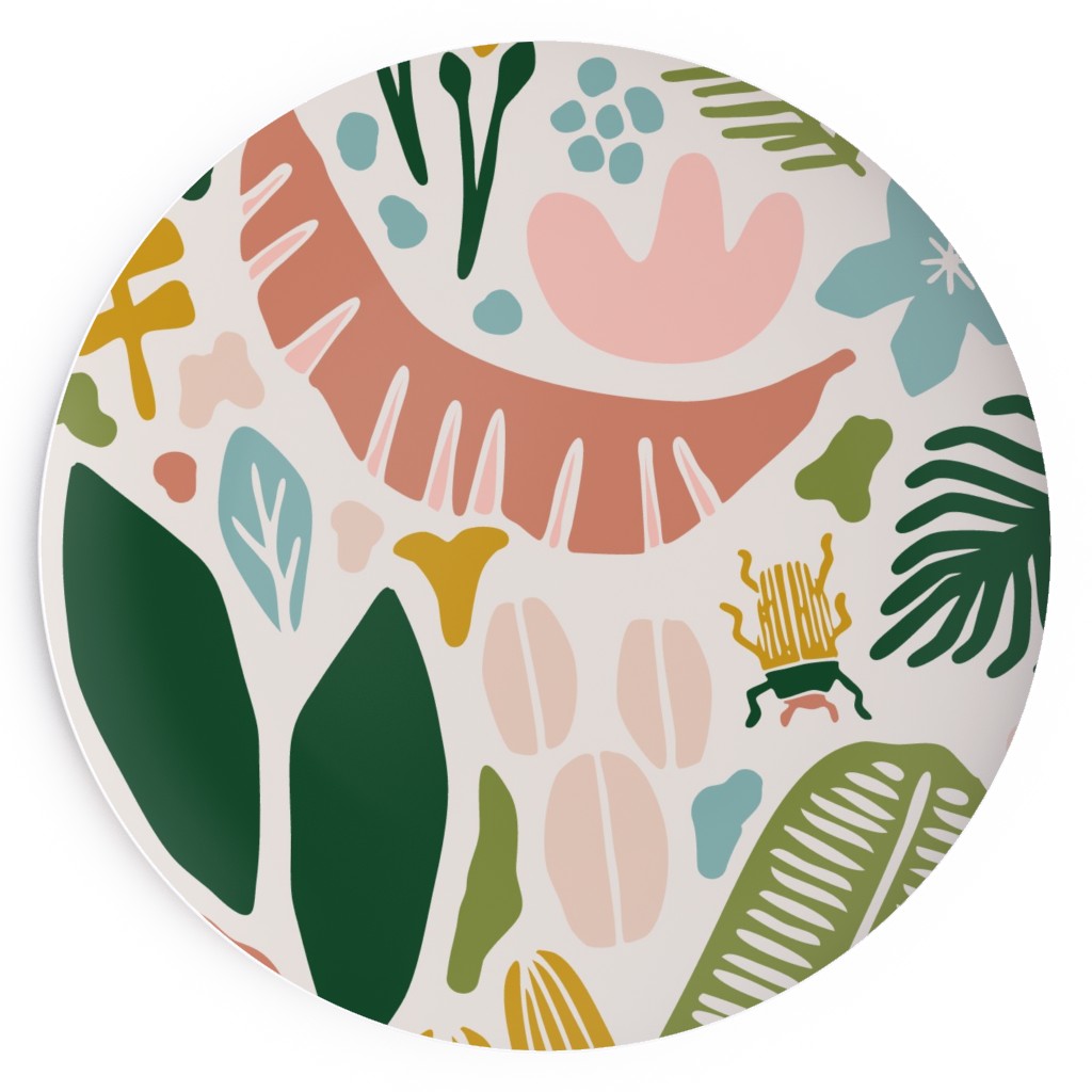 Tropical Adventure Woodcut - Multi Salad Plate, Multicolor
