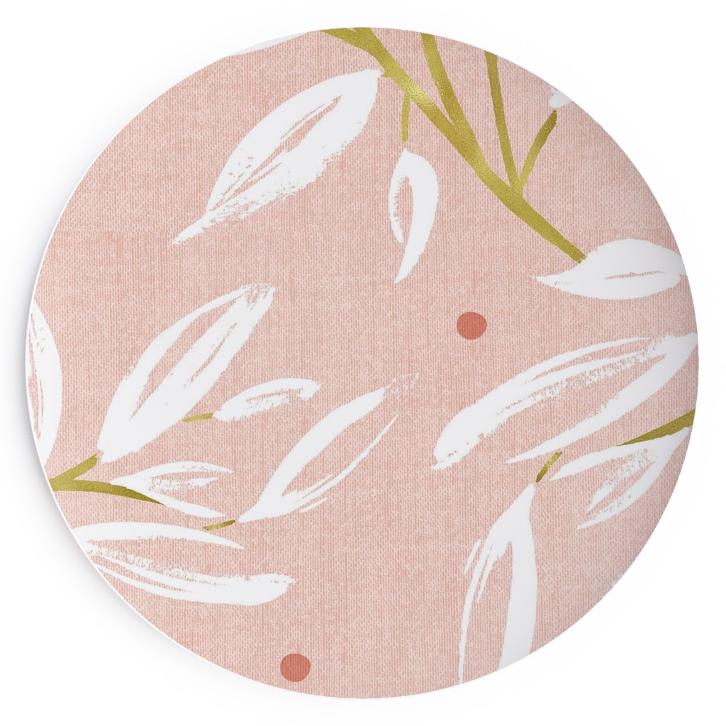 Zen - Gilded Leaves - Blush Pink Large Salad Plate, Pink