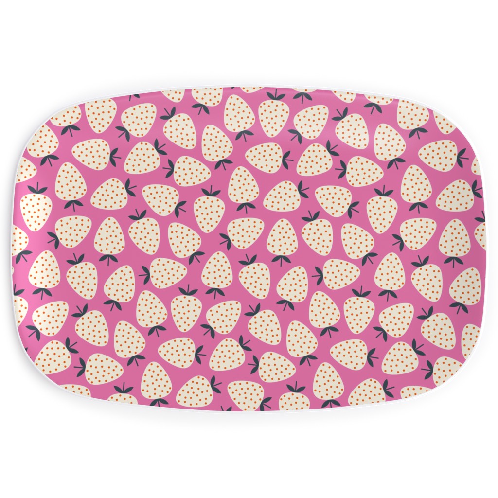 Strawberries - Cream on Pink Serving Platter, Pink, Bright Pink