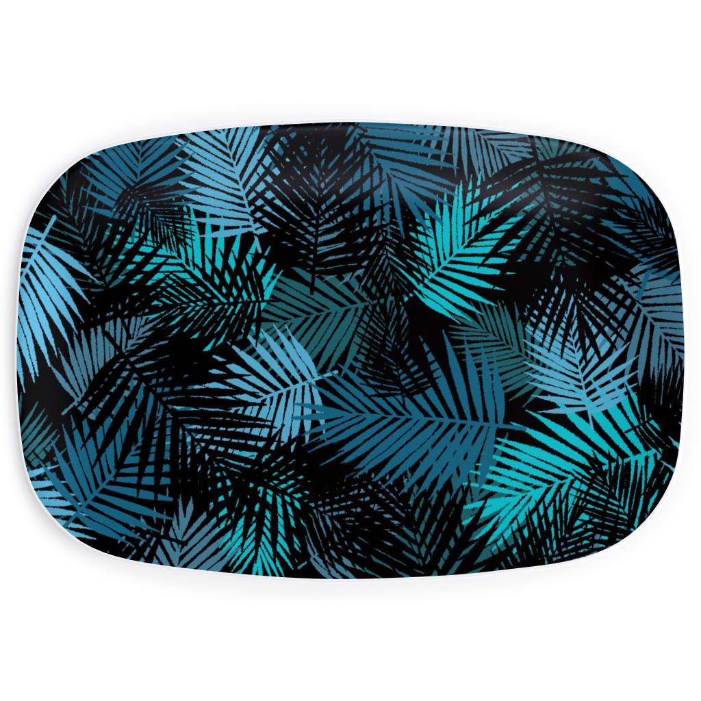 Tropical Leaves - Blue and Green Serving Platter, Blue