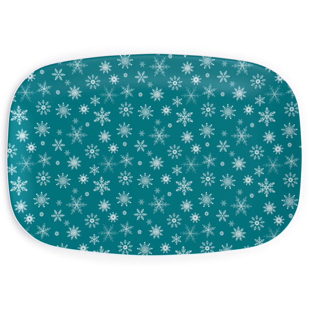 Snowflakes on Emerald Serving Platter, Green, Classic Green