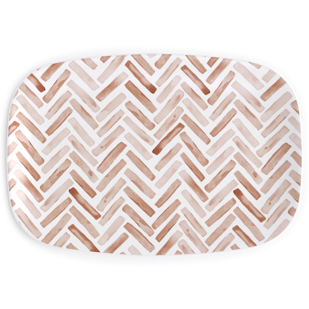 Painted Chevron Herringbone Serving Platter, Brown