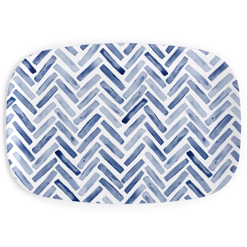 Painted Chevron Herringbone Serving Platter, Blue, Ultramarine