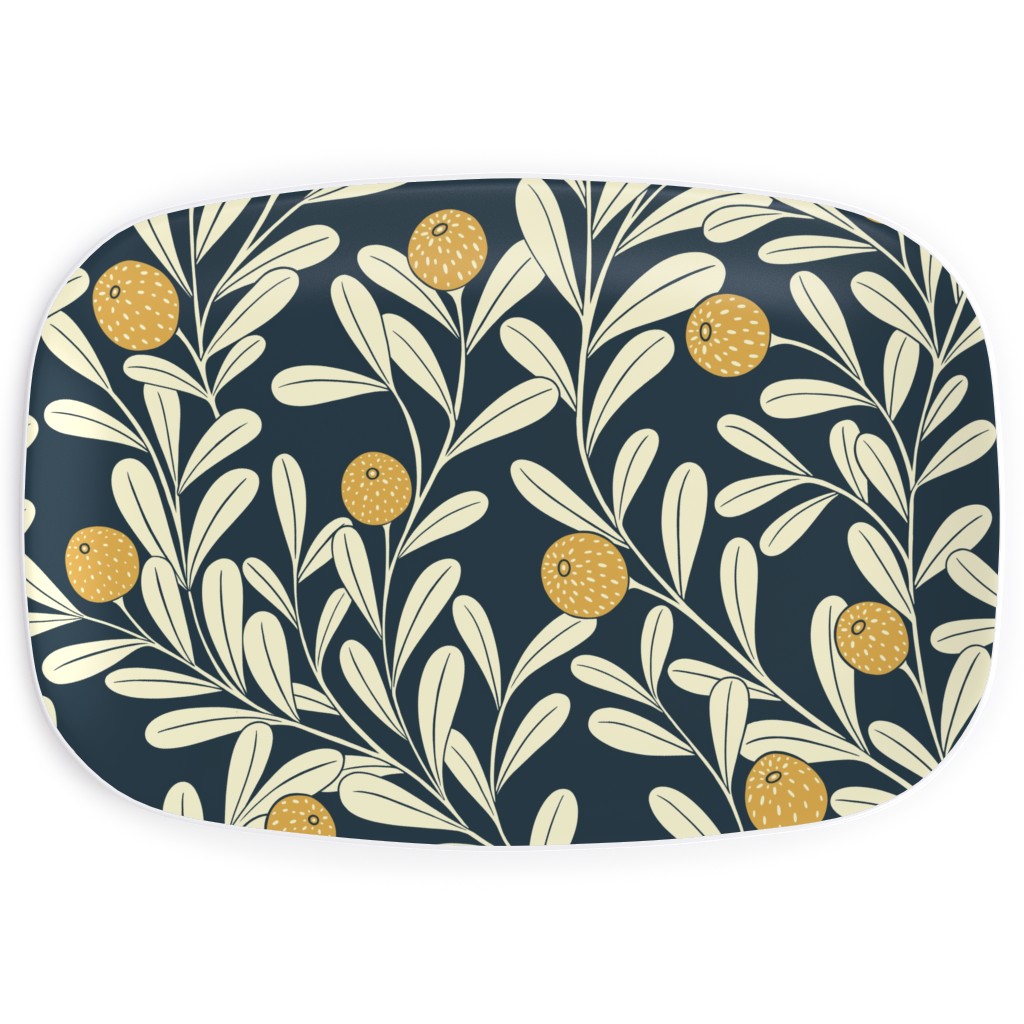 Waved Vines and Fruit - Dark Serving Platter, Multicolor