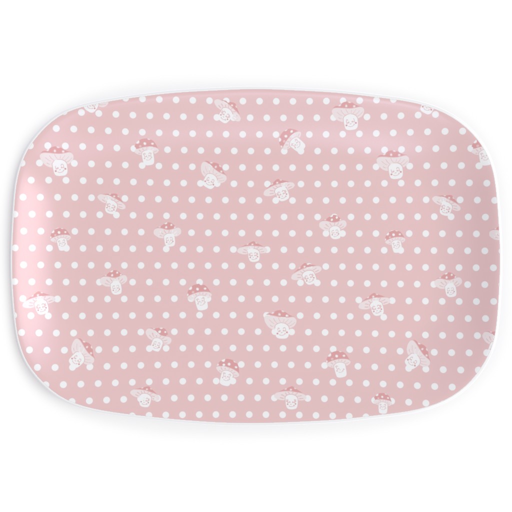 Mushroom and Dots - Pink Serving Platter, Pink
