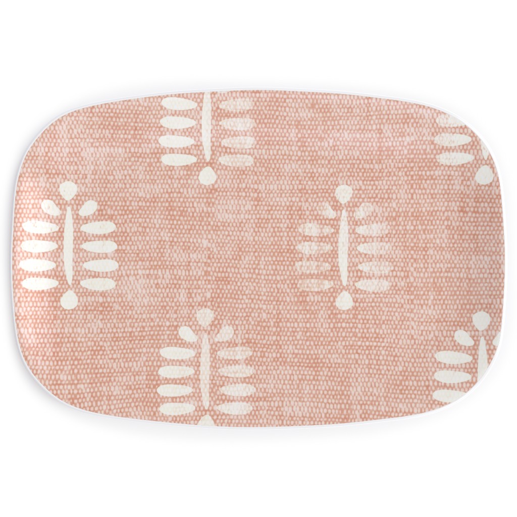 Block Print Fern - Dusty Pink Serving Platter, Pink, Bright Pink
