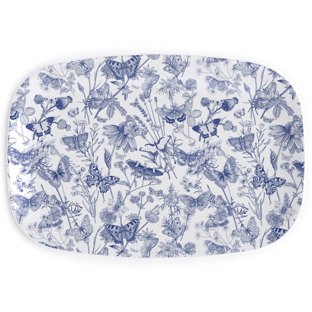 Butterflies and Wild Flowers Serving Platter, Blue