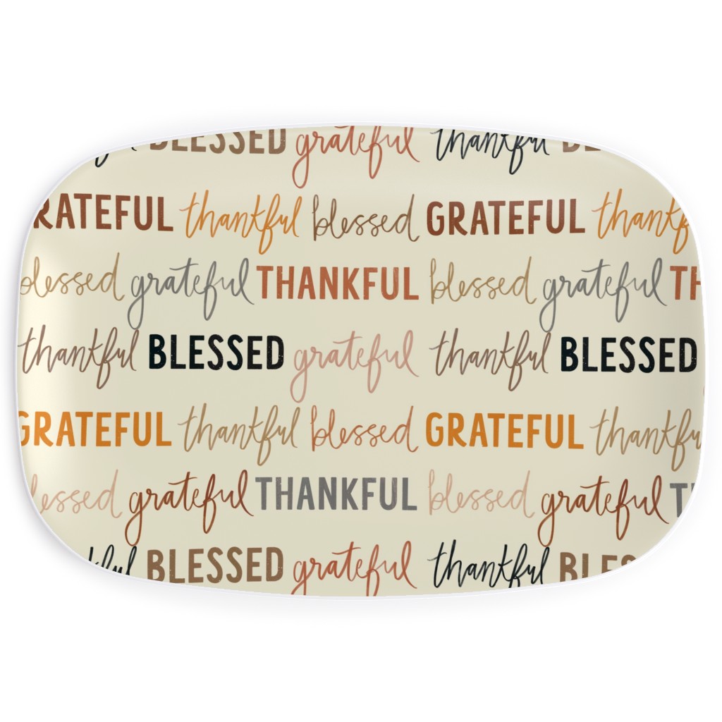 Grateful Thankful Blessed - Neutral Serving Platter, Beige