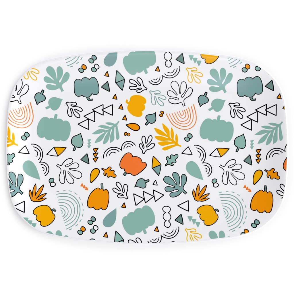 Autumn Harvest Vegetables With Doodles - Light Serving Platter, Multicolor