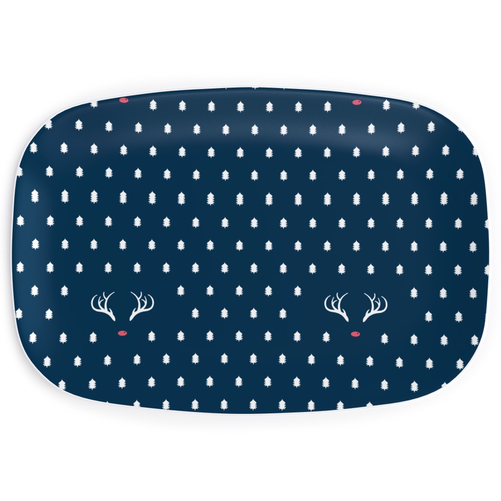 Modern Christmas Deer - Navy Serving Platter, Blue, True Blue