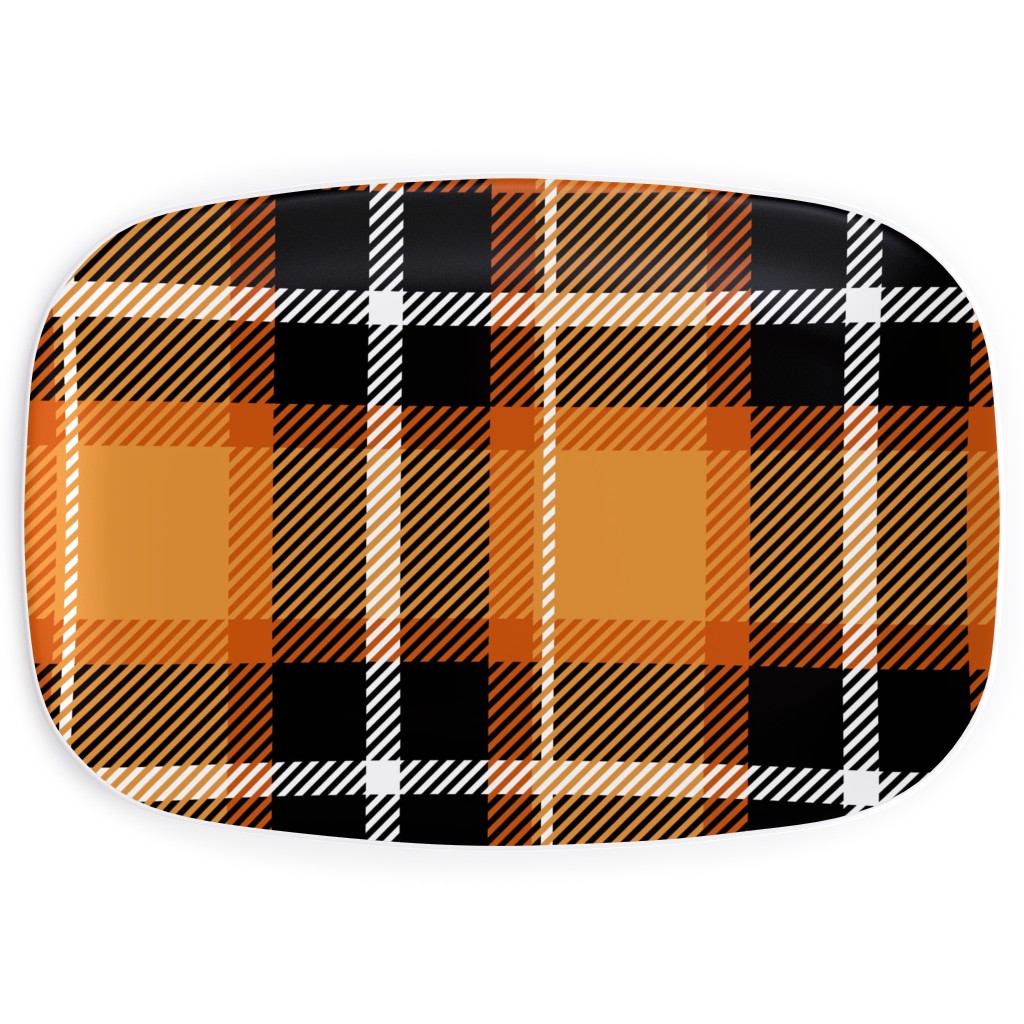 Orange and Black Plaid Serving Platter, Orange, Orange
