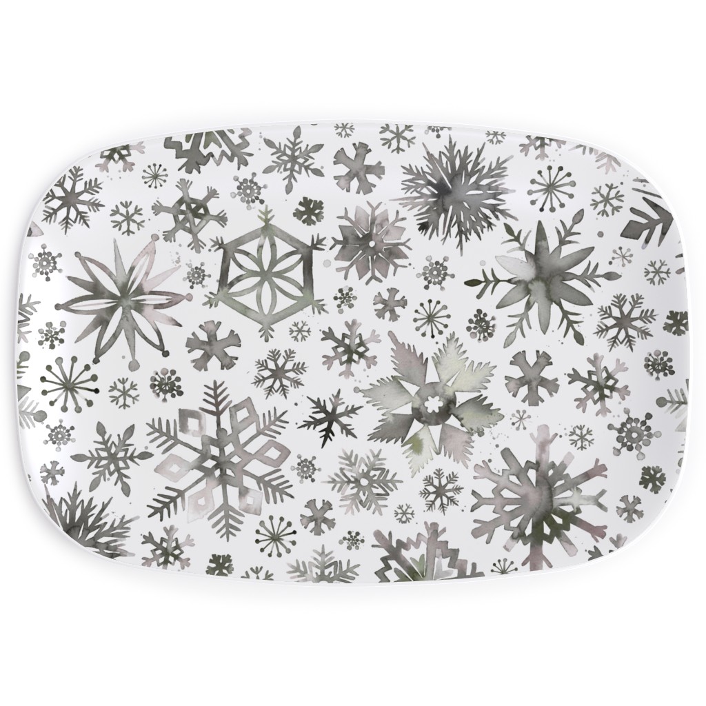 Winter Snowflakes - Gray Serving Platter, Gray