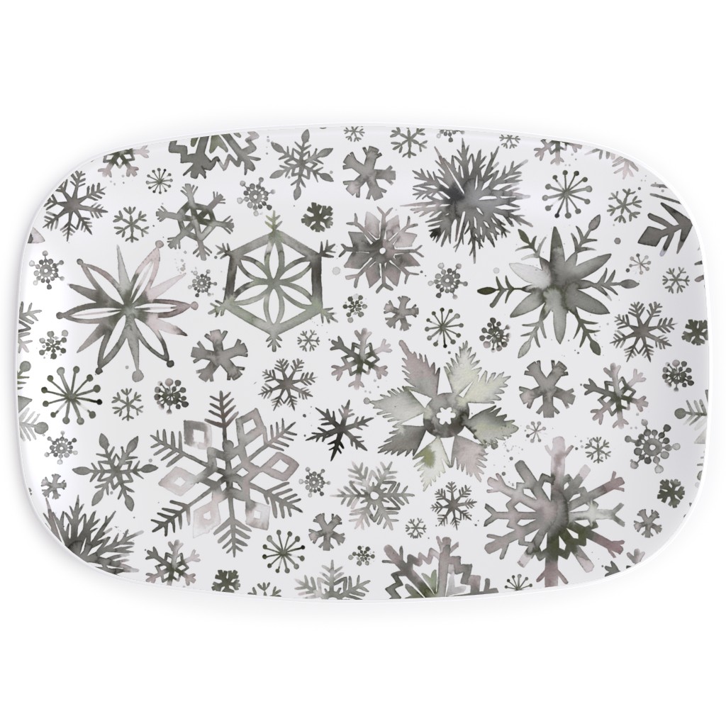 Winter Snowflakes - Gray Serving Platter, Gray, Gray