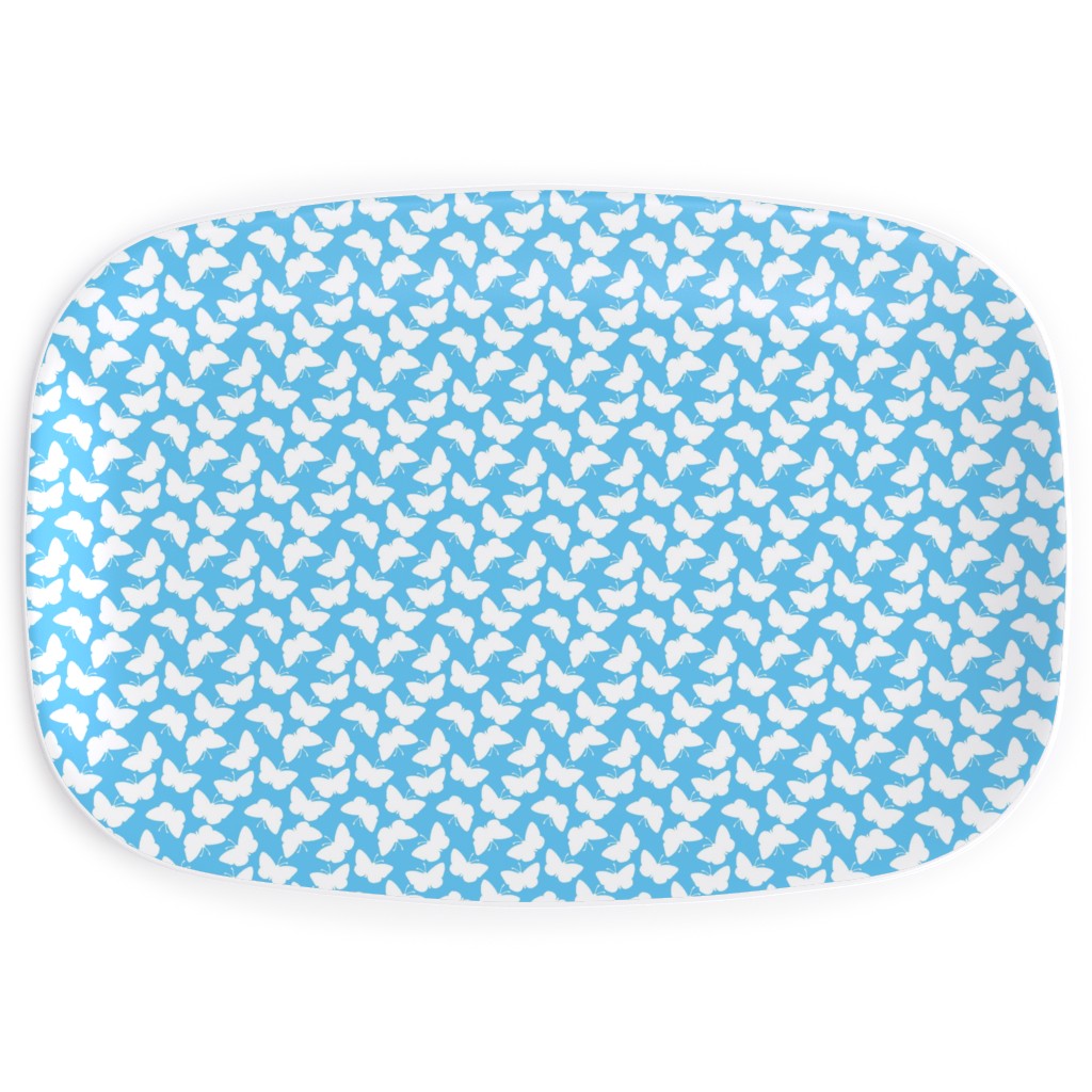 Butterflies - White on Blue Serving Platter, Blue, True Blue