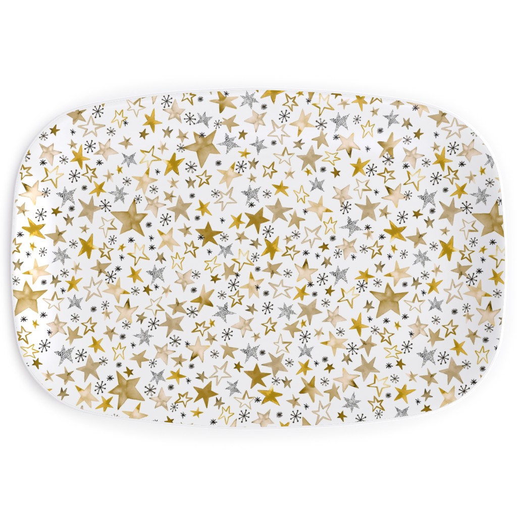 Winter Stars Christmas - Gold Serving Platter, Yellow