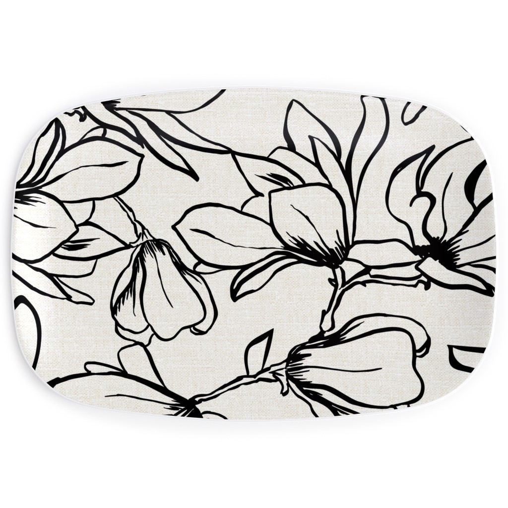 Magnolia Garden - Textured - White & Black Serving Platter, Beige