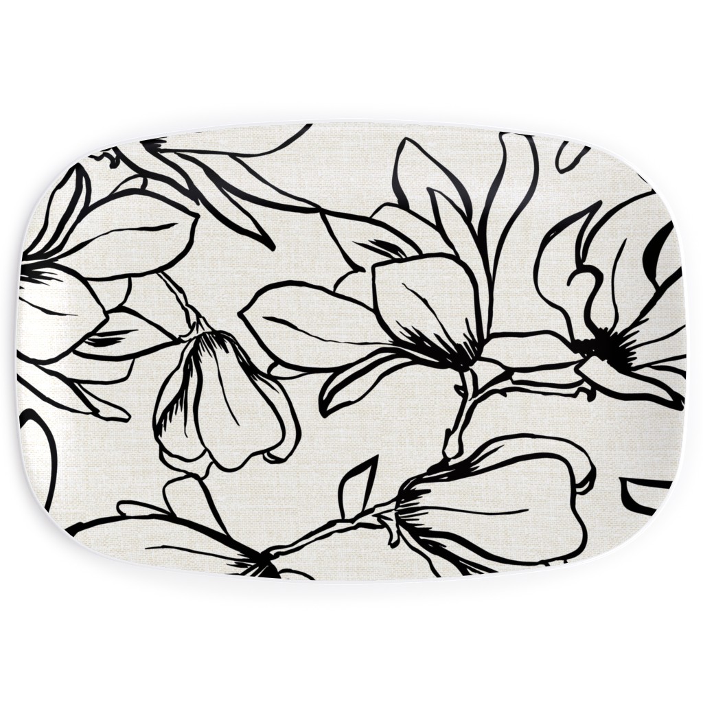 Magnolia Garden - Textured - White & Black Serving Platter, Beige, Pearl