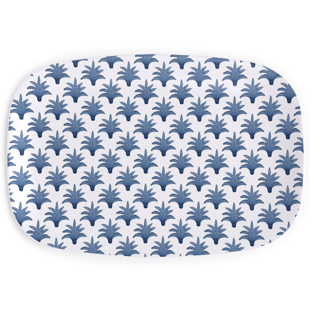 Pinecone - Indigo on Cream Serving Platter, Blue