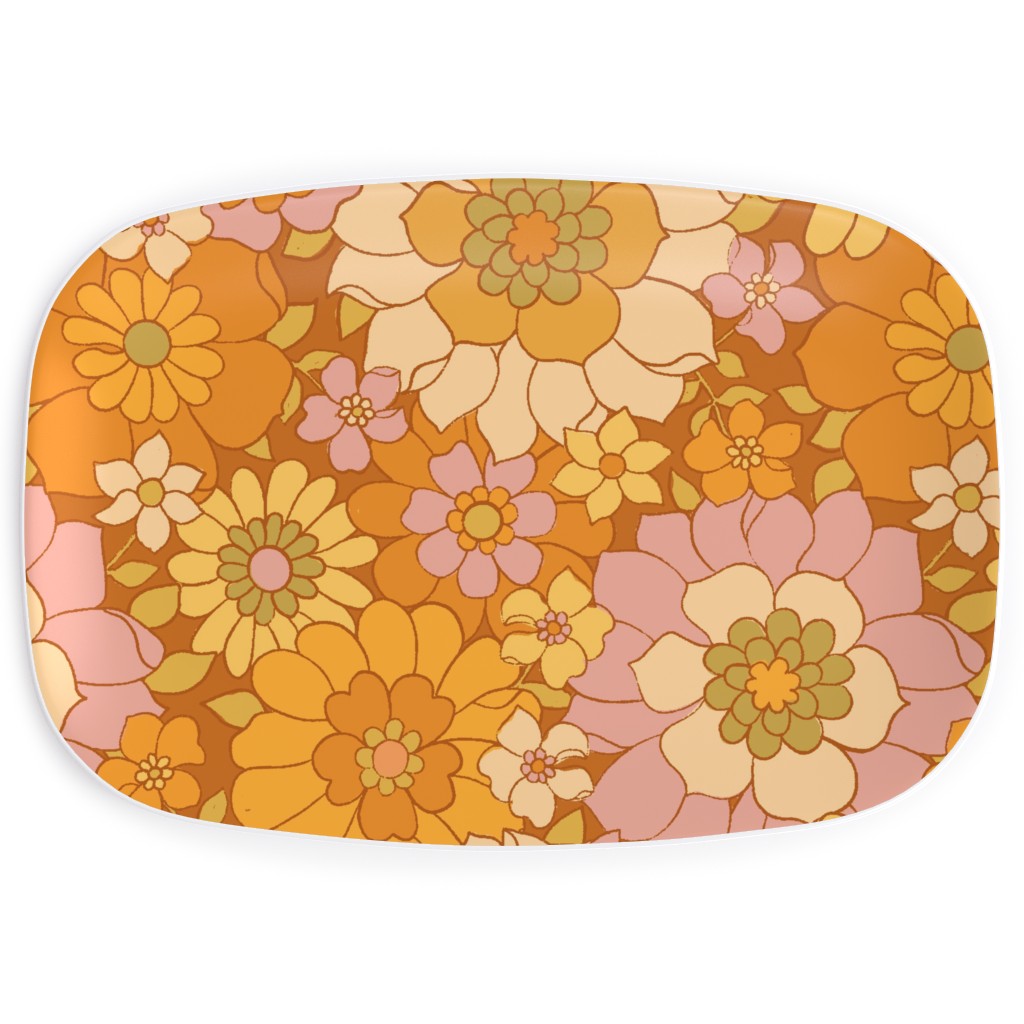 Avery Retro Floral Serving Platter, Orange