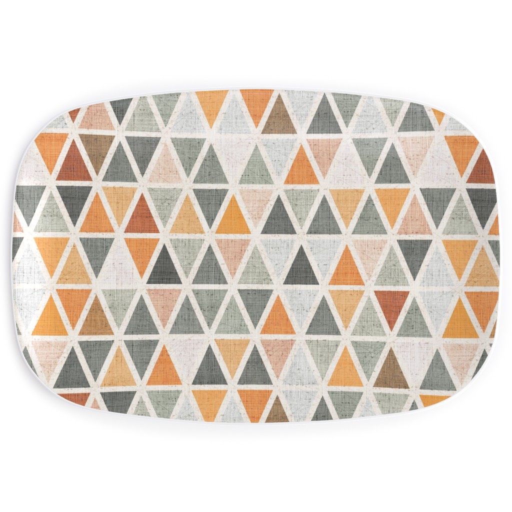 Triangles - Grey and Orange Serving Platter, Multicolor