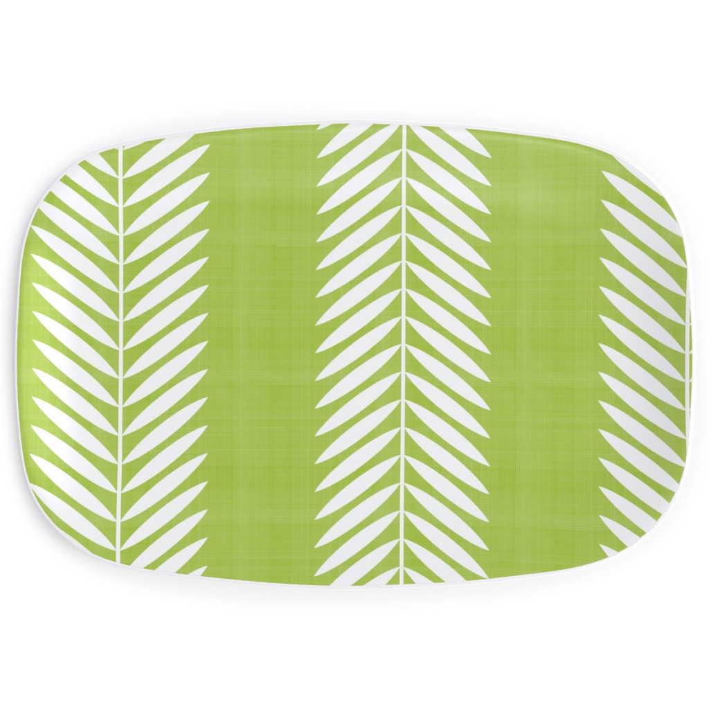 Laurel Leaf Stripe Serving Platter, Green