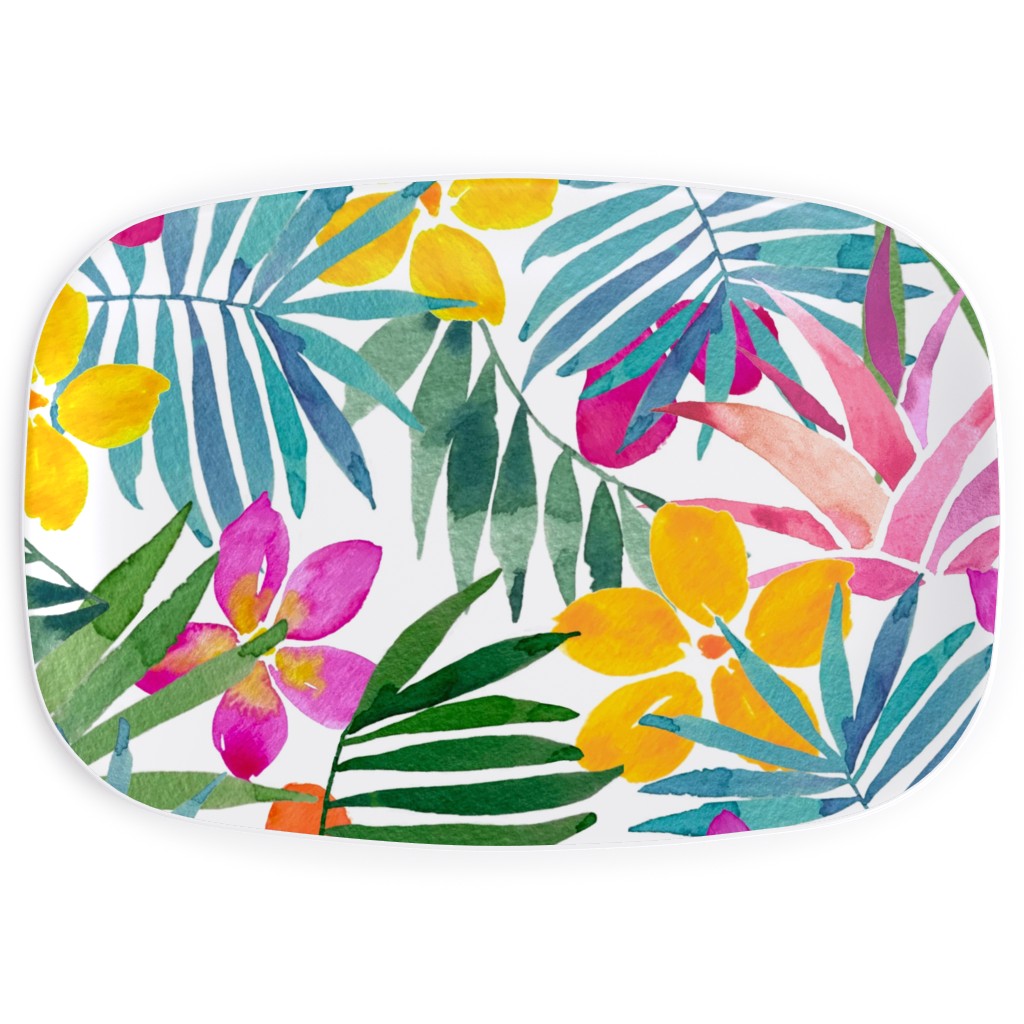 Watercolor Tropical Vibes Serving Platter, Multicolor