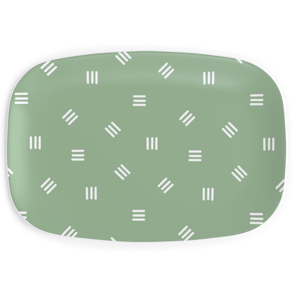 Tossed Groups of Lines - Sage Green Serving Platter, Green