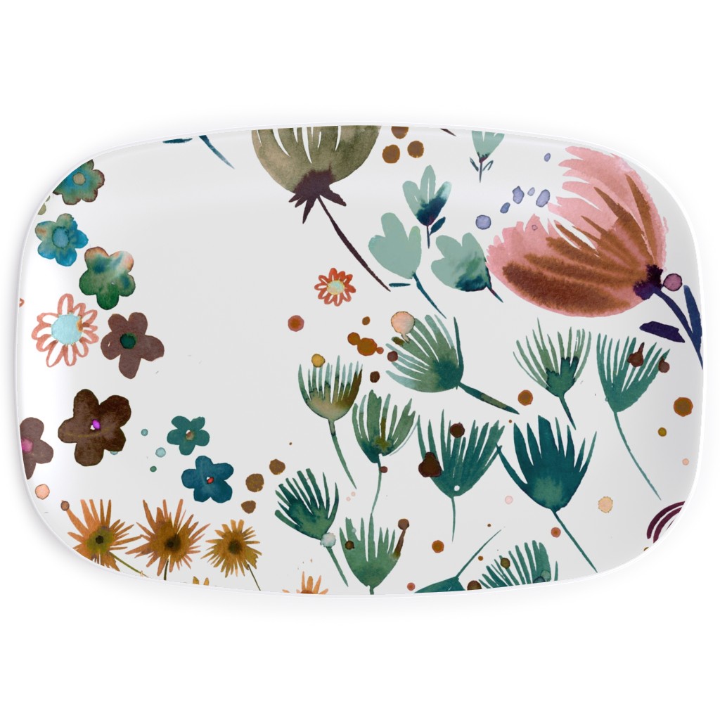 Meadow Flowers - Multi on White Serving Platter, Multicolor