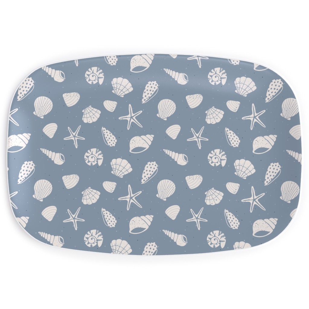 Seashells Summer Beach - Dusty Blue Serving Platter, Blue