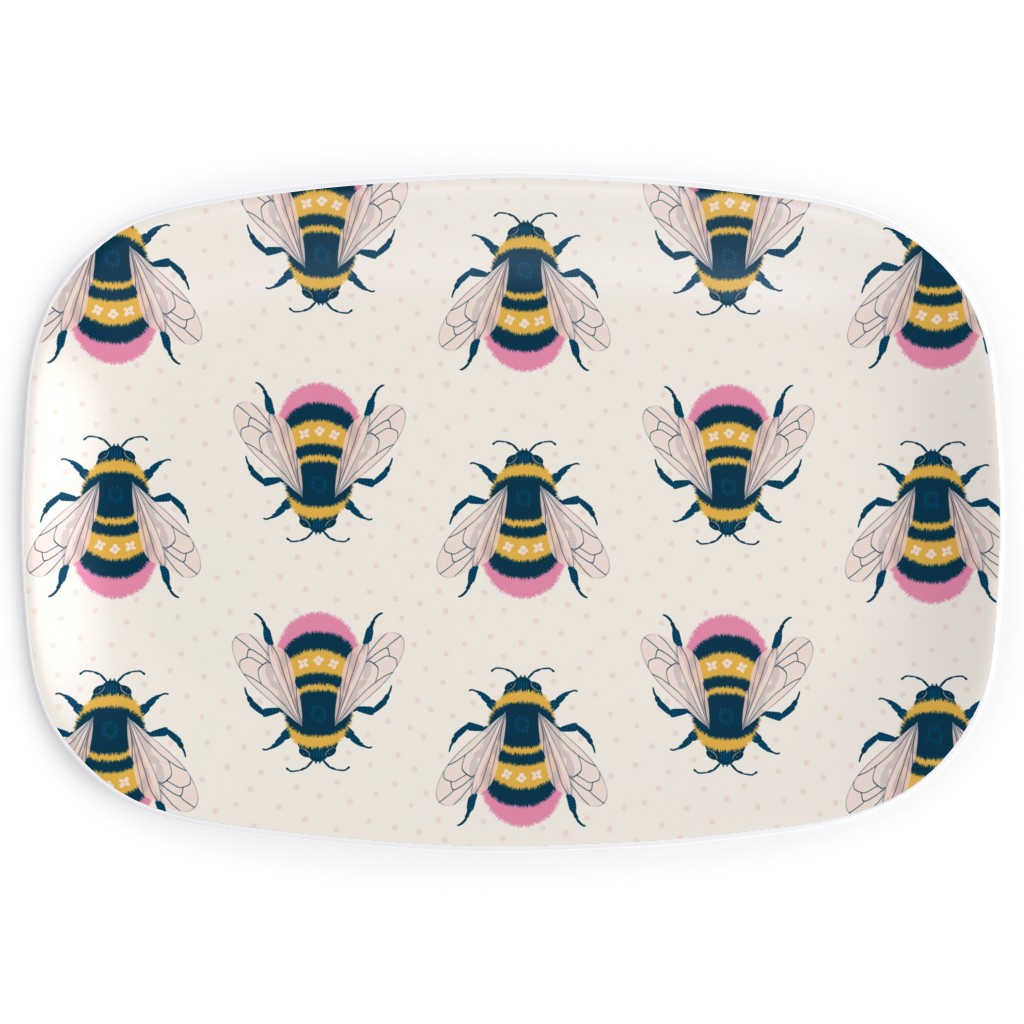 Bumblebees - Pink on Cream Serving Platter, Multicolor