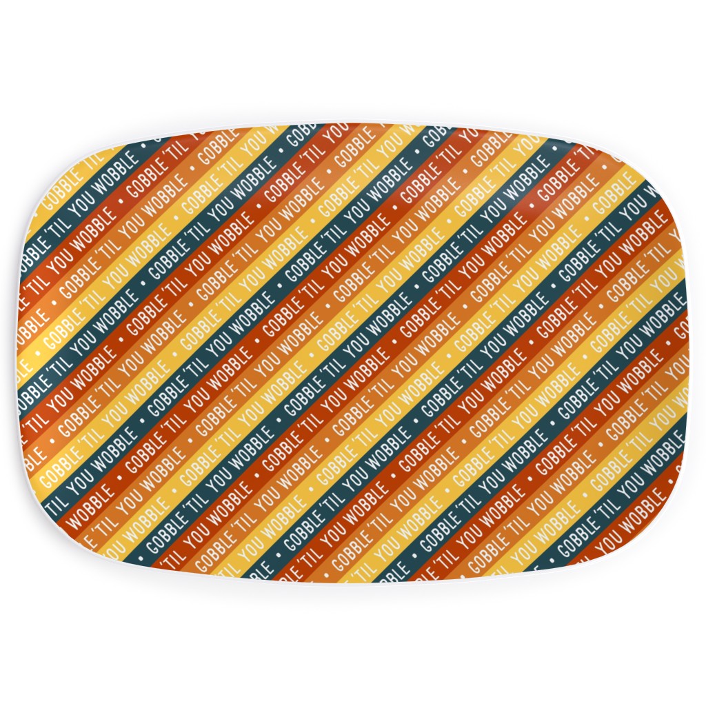 Gobble 'til You Wobble - Angled Thanksgiving Stripes - Multi W/ Teal Serving Platter, Multicolor