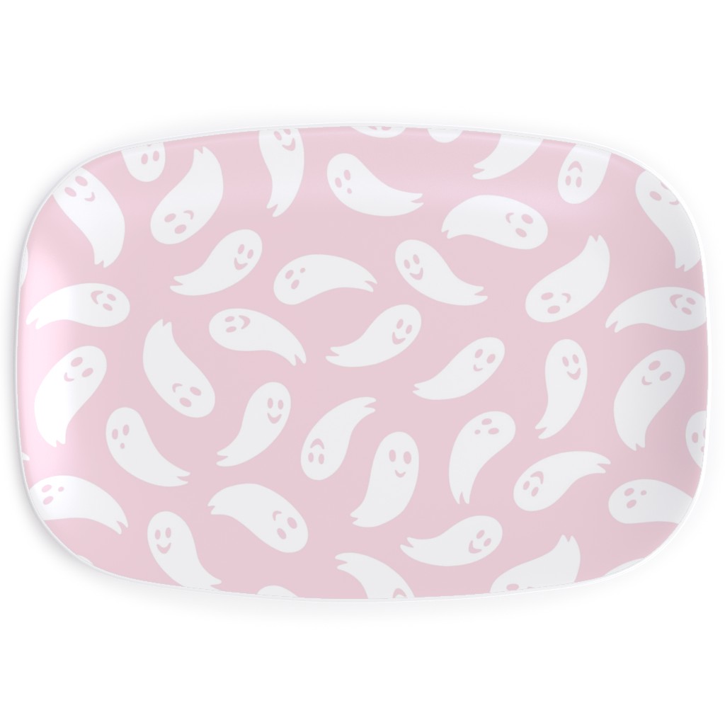 Happy Ghosts - White & Pink Serving Platter, Pink