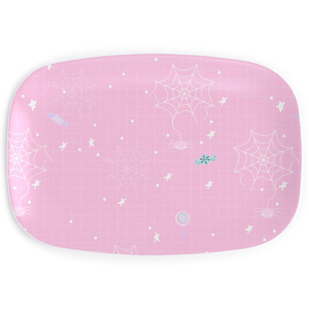 Pastel Halloween Web and Spider - Pink Serving Platter, Pink, Bright Pink