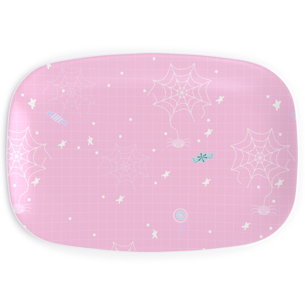 Pastel Halloween Web and Spider - Pink Serving Platter, Pink