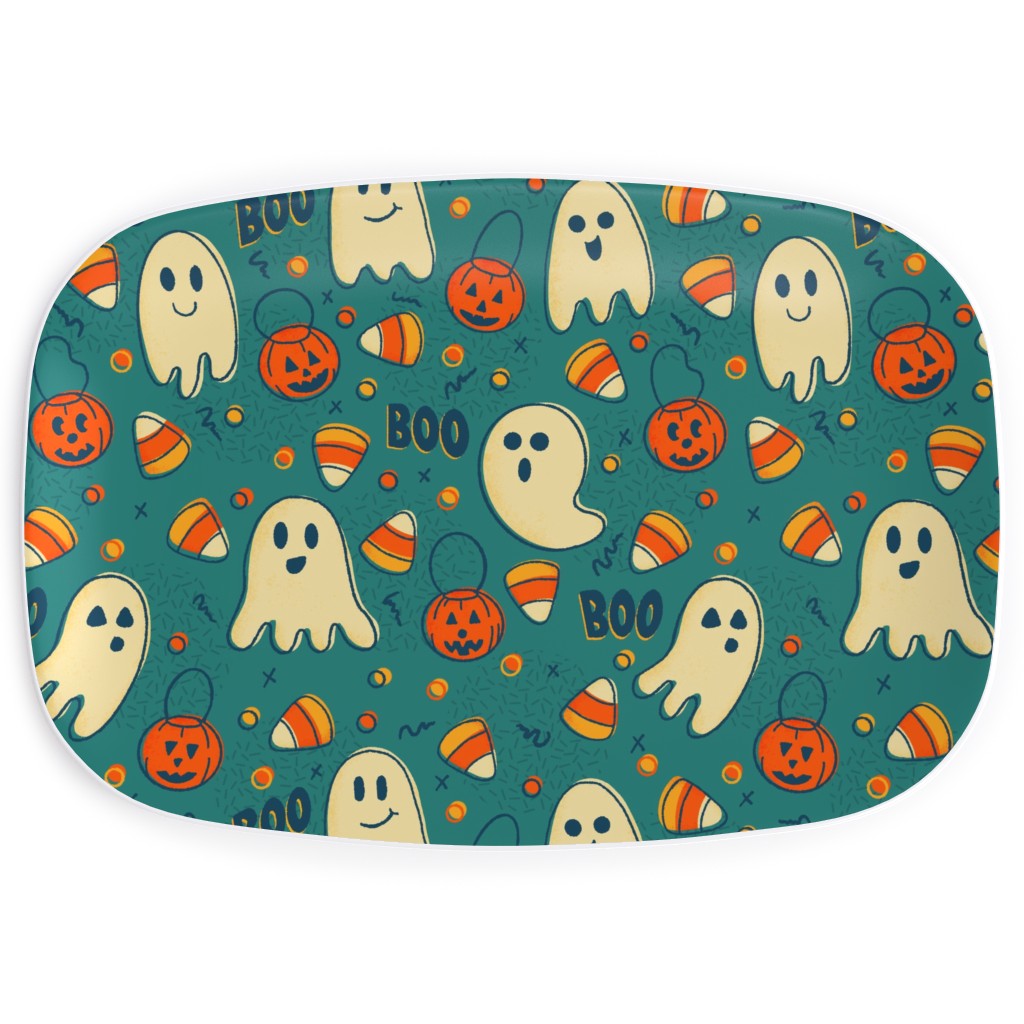 Candy Corn and Ghosts - Green Serving Platter, Multicolor