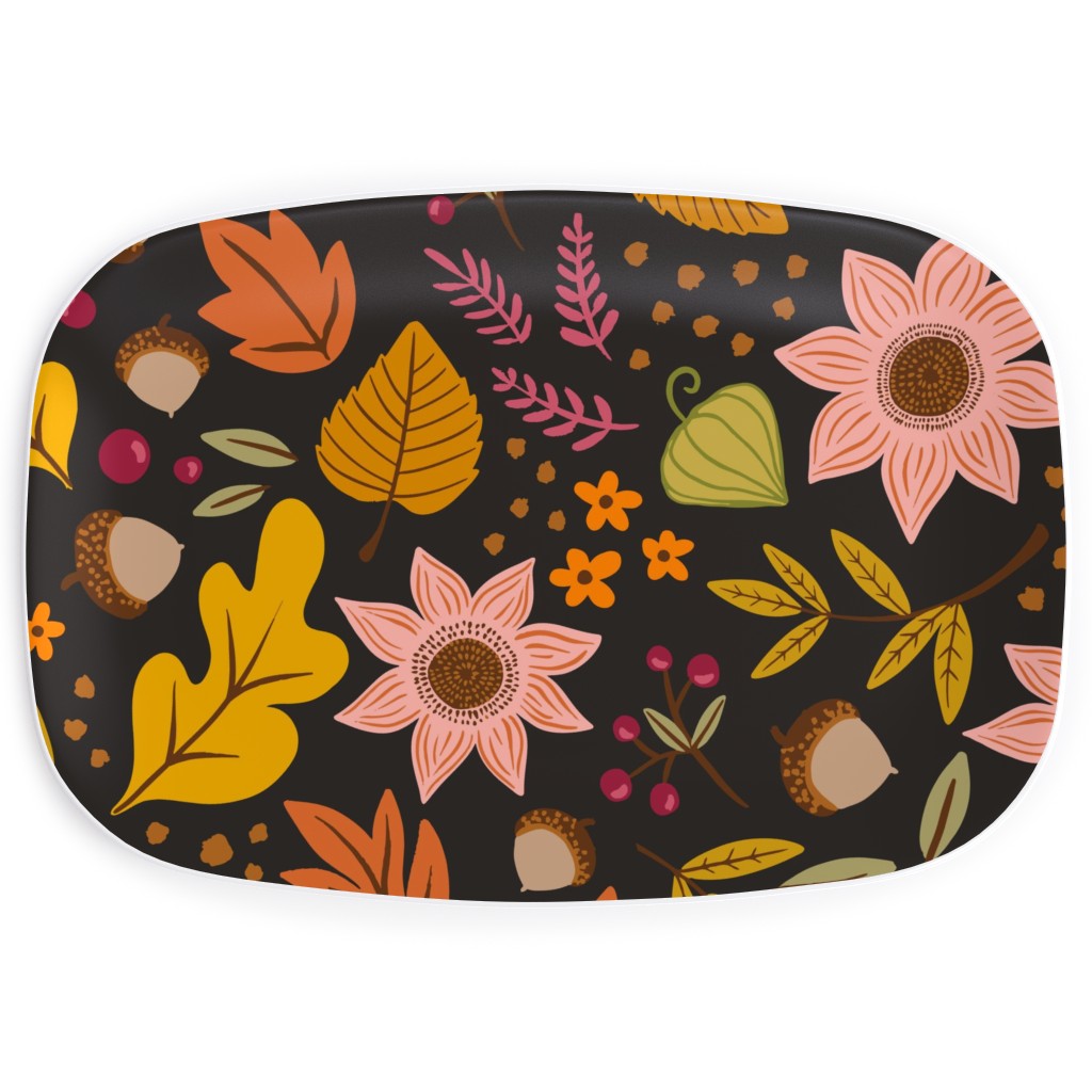 Autumn Fall Floral - Dark Serving Platter, Multicolor